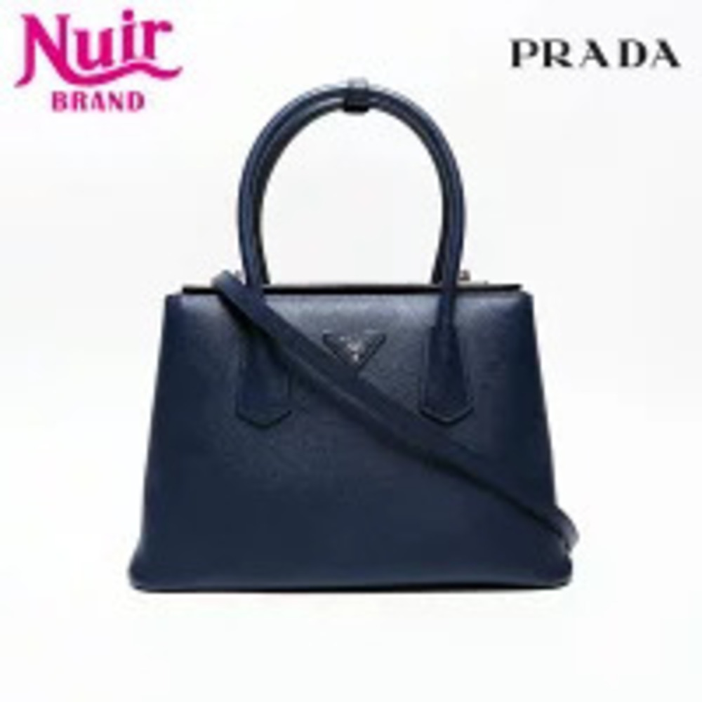 Prada Saffiano Cuir Leather Handbag Navy Blue
